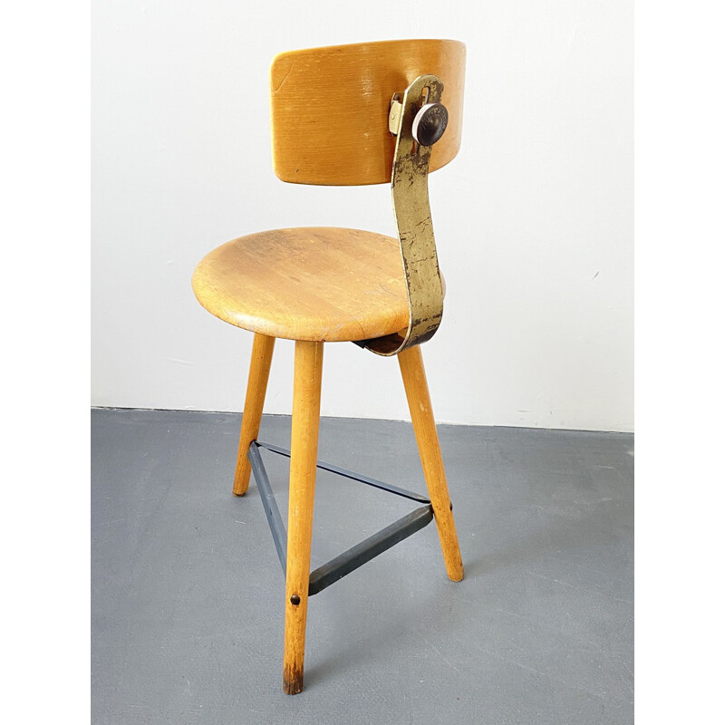 Vintage wooden and metal tripod Stool by Ama Elastik, 1950s