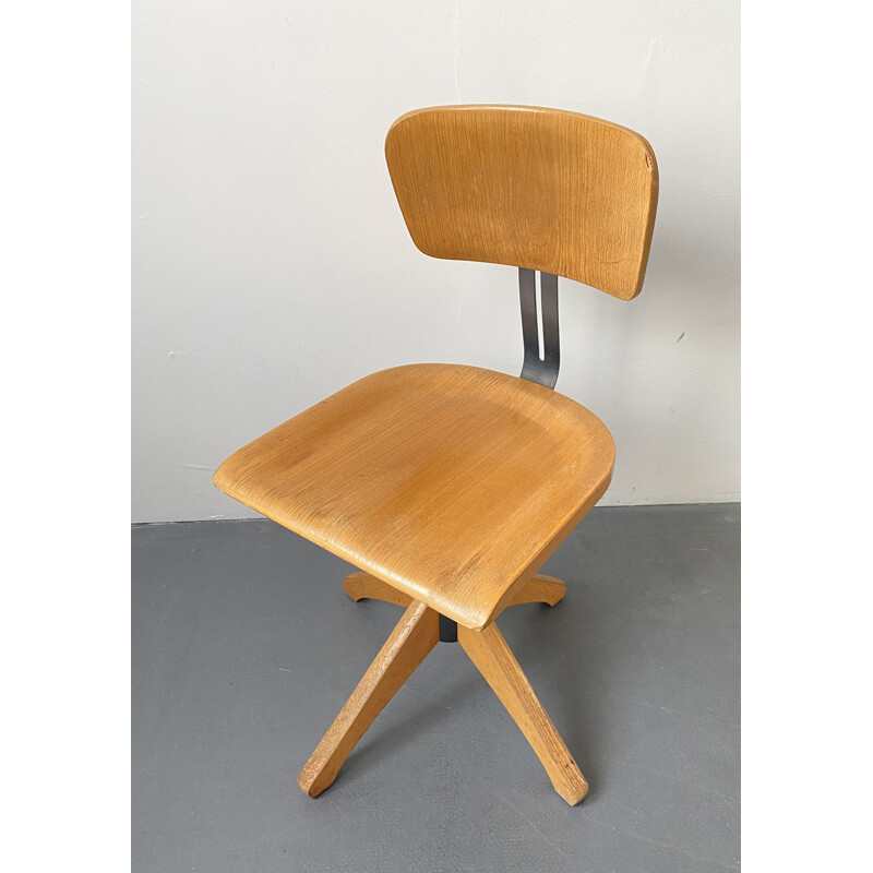 Vintage swivel chair Model 350 R with backrest made of wood and metal par Ama Elastik, 1950