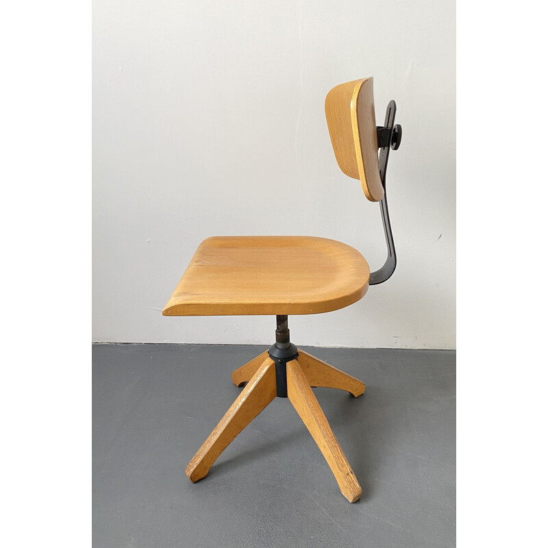 Vintage swivel chair Model 350 R with backrest made of wood and metal par Ama Elastik, 1950