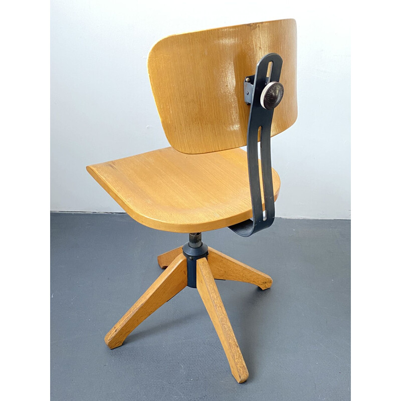 Vintage swivel chair Model 350 R with backrest made of wood and metal par Ama Elastik, 1950