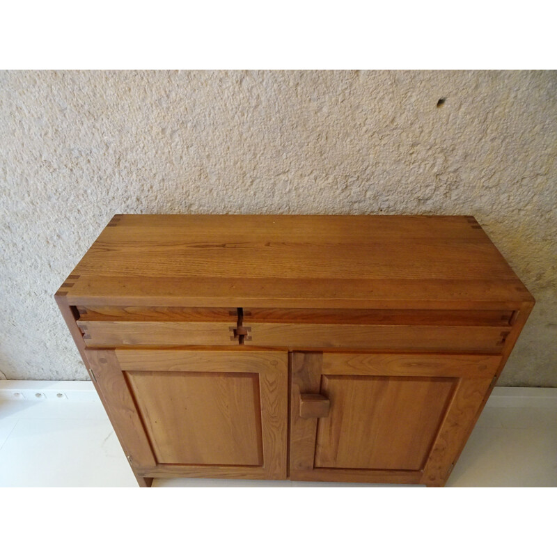 Vintage R07 sideboard in solid elm by Pierre Chapo