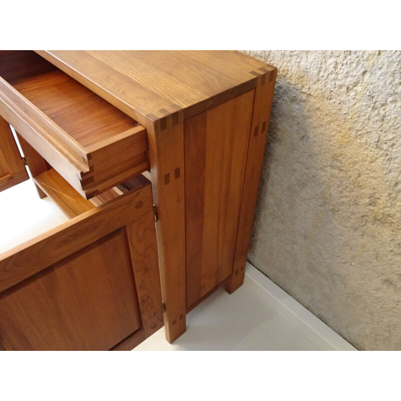 Vintage R07 sideboard in solid elm by Pierre Chapo