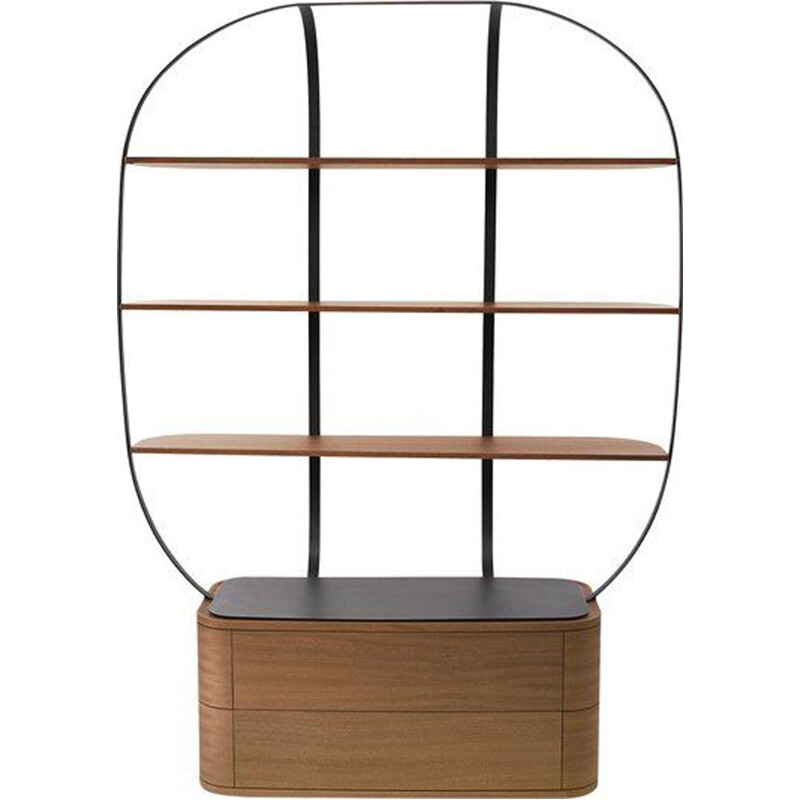 Vintage metal and mahogany bookcase by Piergil Fourquié