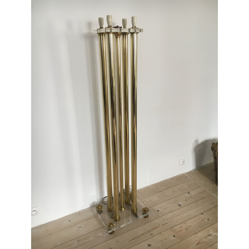 1970's brass and Plexiglas vintage floor lamp