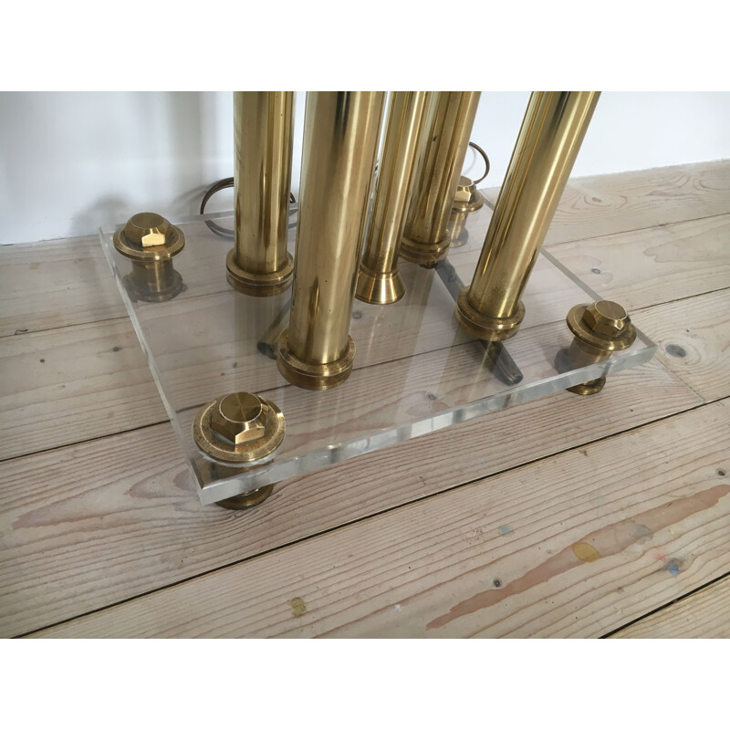 1970's brass and Plexiglas vintage floor lamp