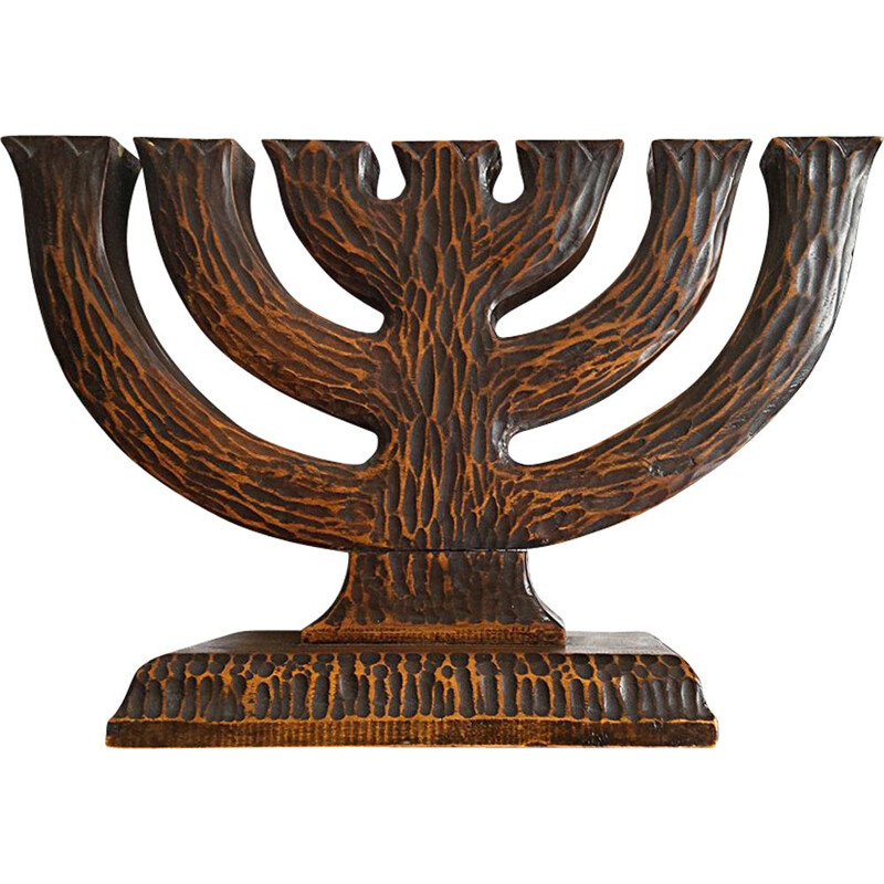 Vintage Wooden Menorah Candleholder, 1950s