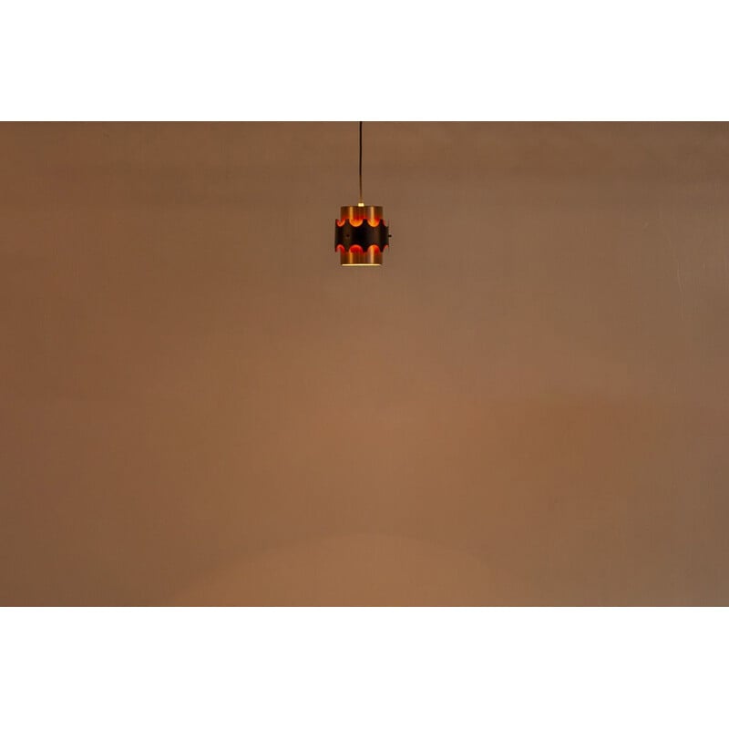 Vintage copper and metal pendant lamp by Werner Schou for Coronell, Denmark 1960