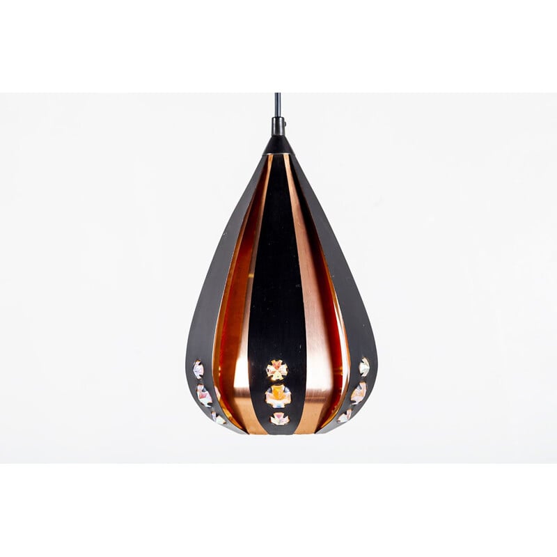 Coppia di lampade a sospensione vintage in rame e metallo nero di Werner Schou per Coronell Elektro, 1960