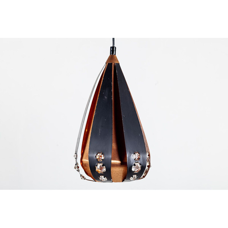 Pareja de lámparas colgantes vintage de cobre y metal negro de Werner Schou para Coronell Elektro, 1960