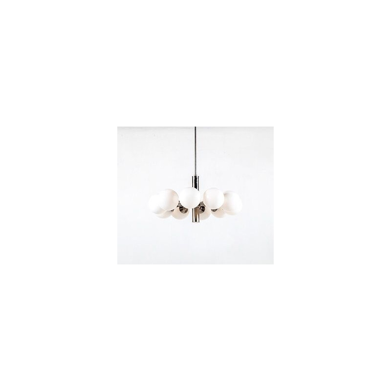 Vintage Italian chrome & milk glass chandelier by Gaetano Sciolari, 1960s