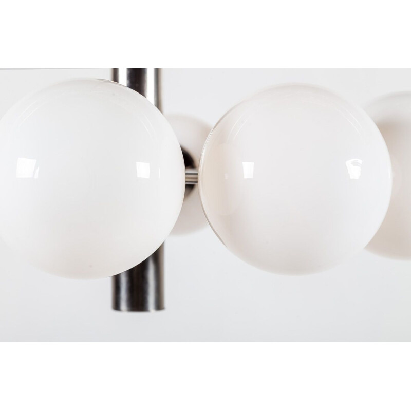 Vintage Italian chrome & milk glass chandelier by Gaetano Sciolari, 1960s