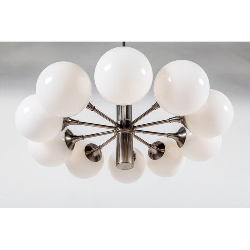 Vintage Italian chrome & milk glass chandelier by Gaetano Sciolari, 1960s