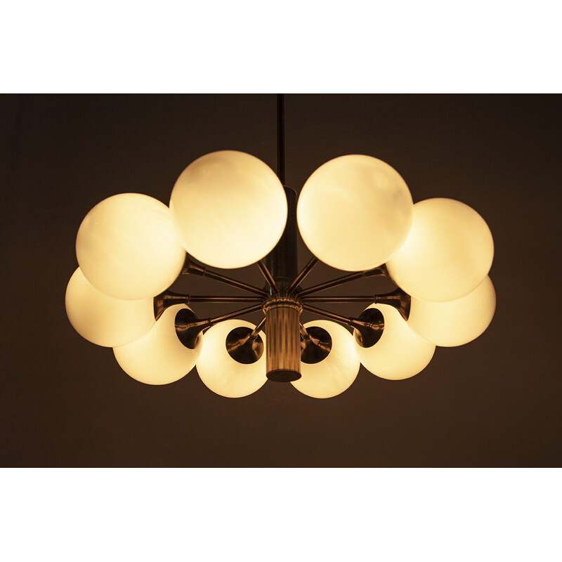 Vintage Italian chrome & milk glass chandelier by Gaetano Sciolari, 1960s