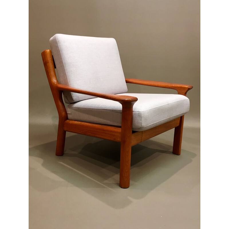 Vintage beige teak armchair Scandinavian design 1950