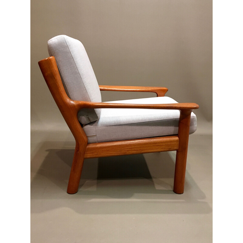 Vintage beige teak armchair Scandinavian design 1950