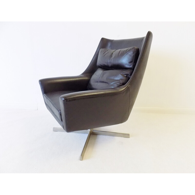 Antimott Black Leather Lounge Armchairs by Knoll 1960