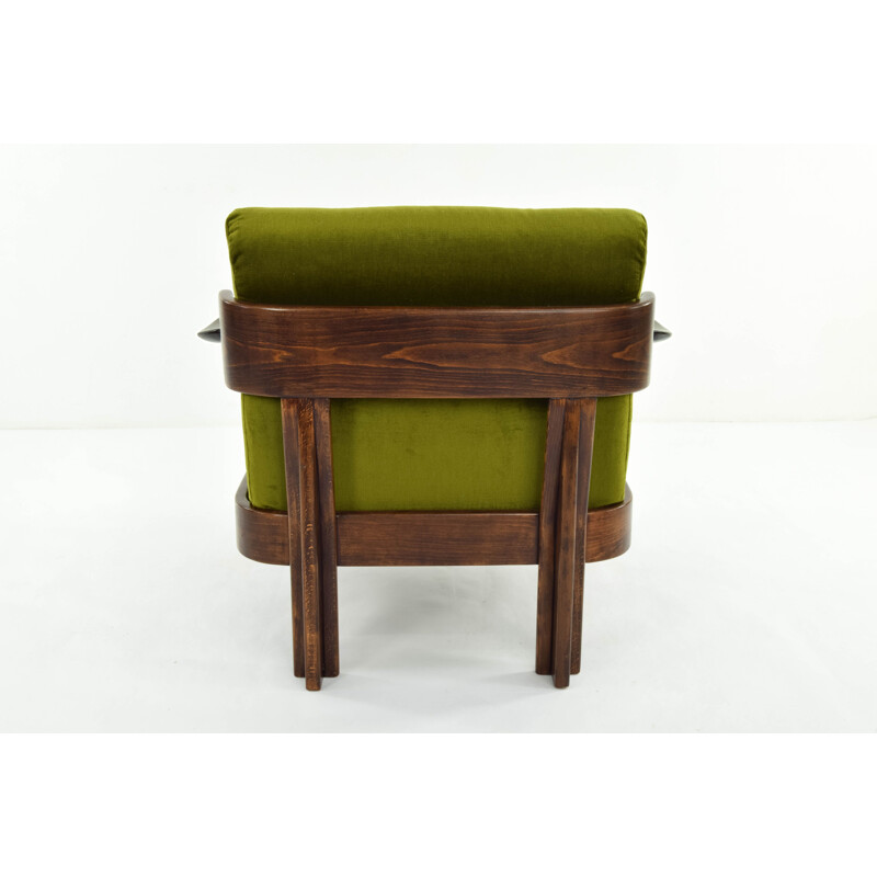 Pair of walnut and green velvet armchairs par AG Barcelona, Spain, 1970s