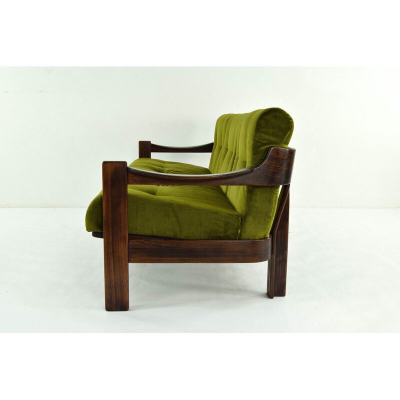 Canapé trois places vintage AG Barcelona Velvet and Walnut, Espagne, 1970