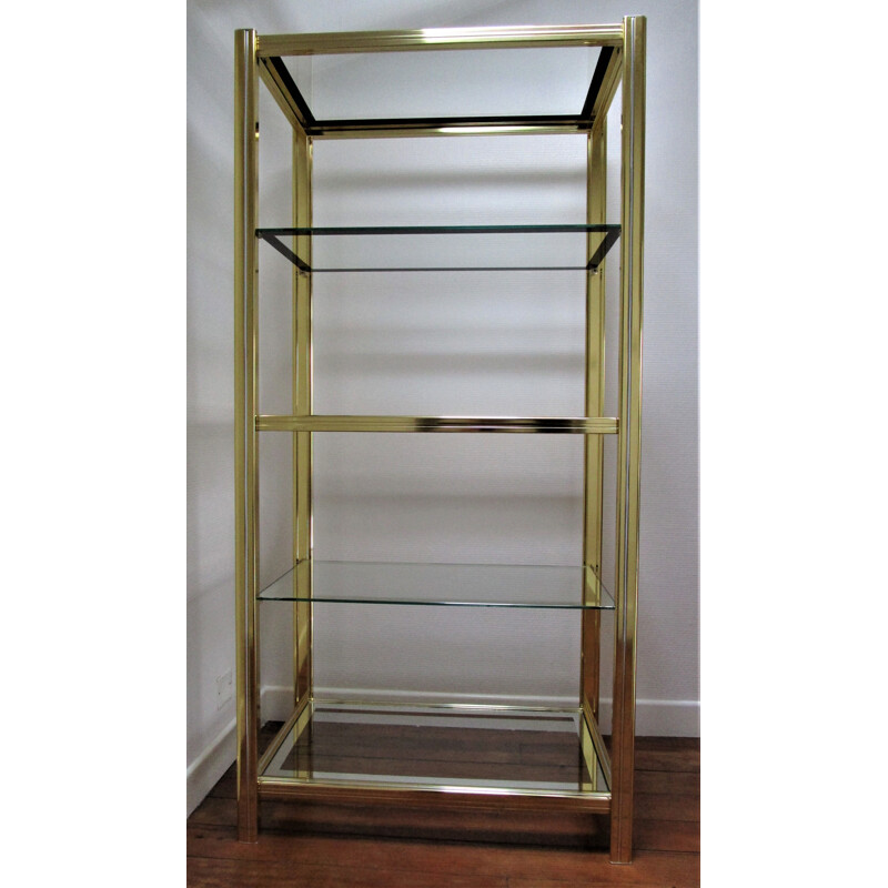 Vintage bookcase in chromed metal and gold Italian design Hollywood regency style 1970