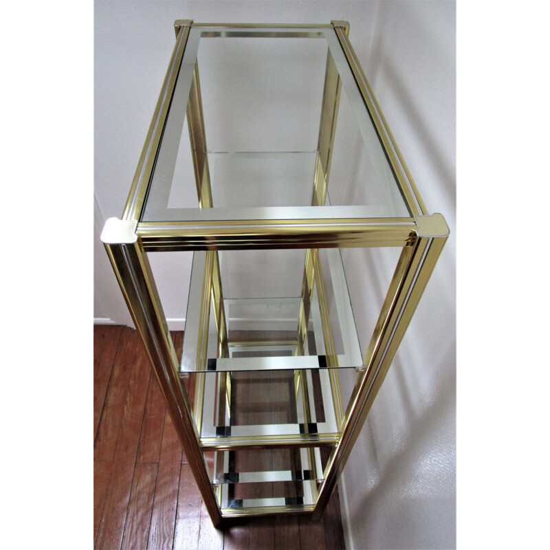 Vintage bookcase in chromed metal and gold Italian design Hollywood regency style 1970