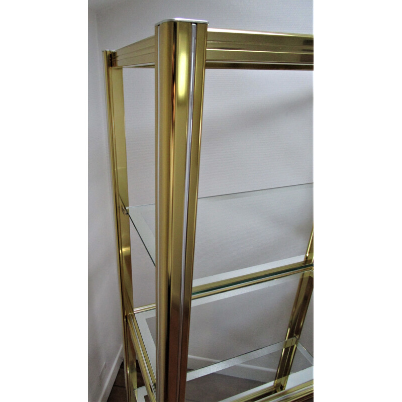 Vintage bookcase in chromed metal and gold Italian design Hollywood regency style 1970