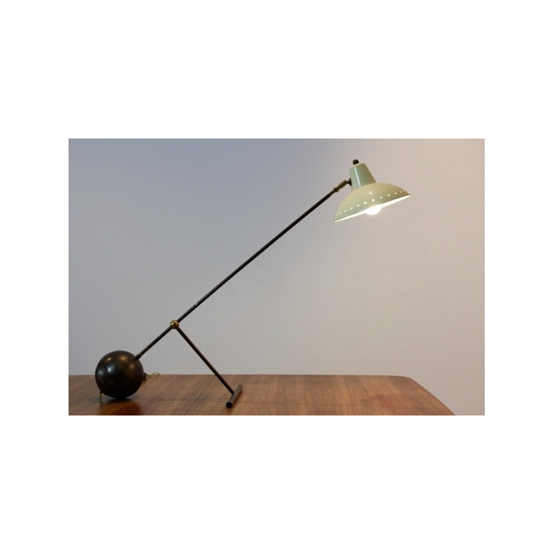 Lámpara de mesa vintage de latón y acero - 1950