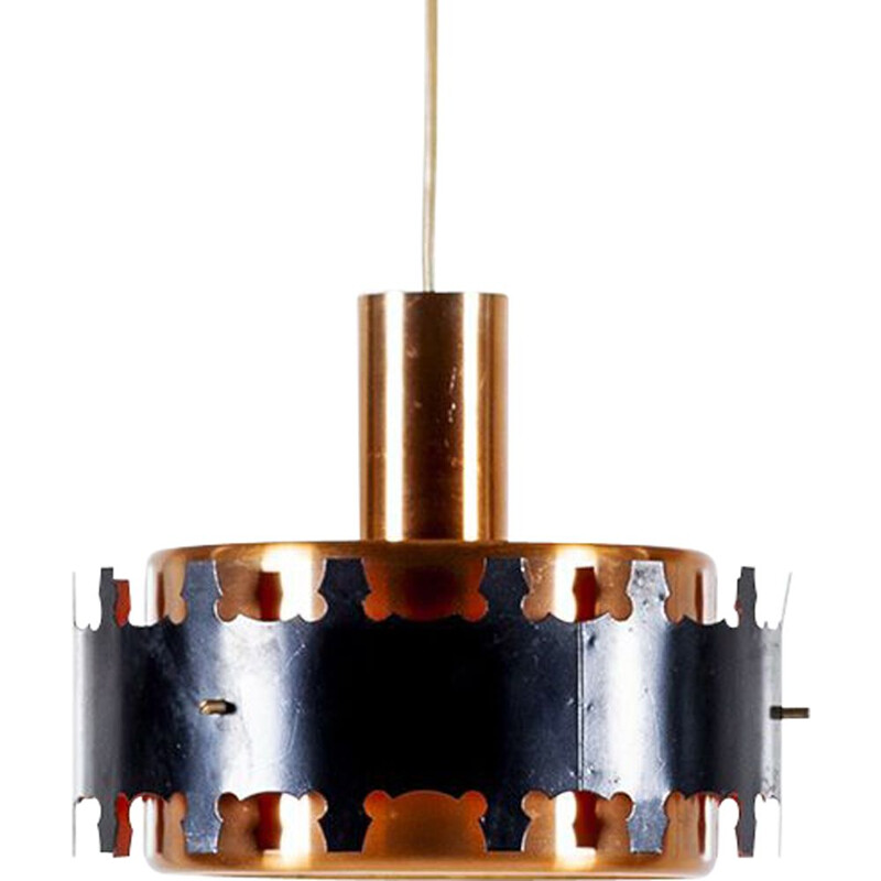 Lámpara de suspensión danesa vintage de latón y metal de Werner Schou para Coronell Elektro, 1960