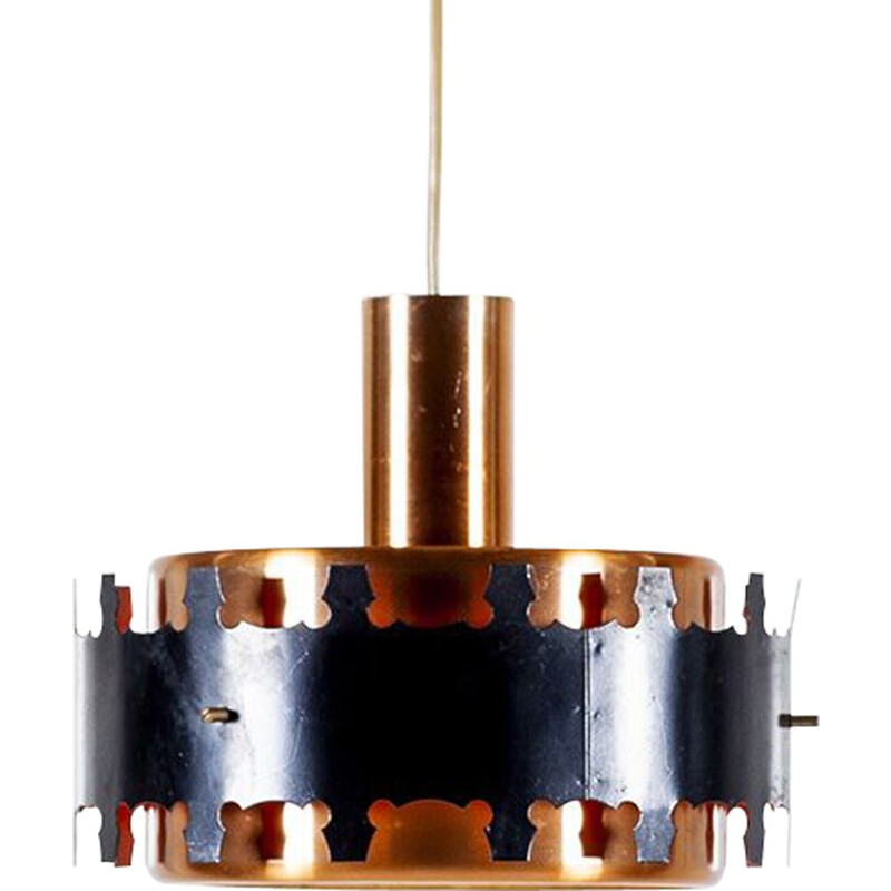 Vintage Danish brass and metal pendant lamp by Werner Schou for Coronell Elektro, 1960