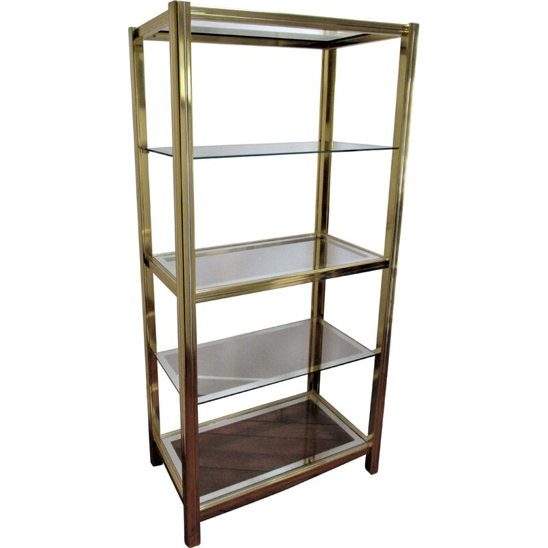 Vintage bookcase in chromed metal and gold Italian design Hollywood regency style 1970
