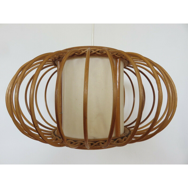 Vintage rattan hanging lamp 1960