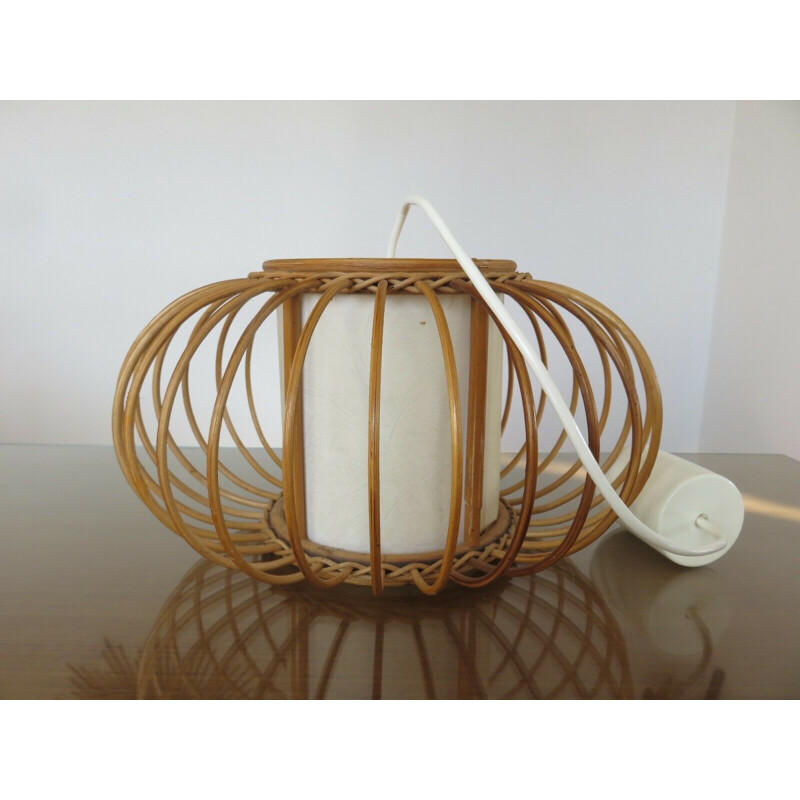 Vintage rattan hanging lamp 1960