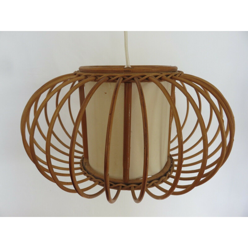 Vintage rattan hanging lamp 1960