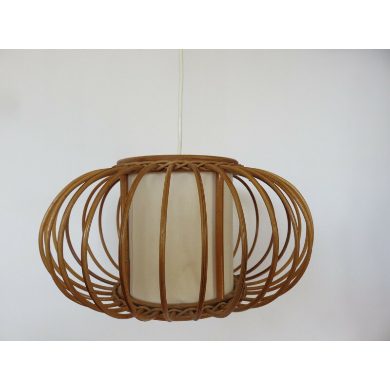 Vintage rattan hanging lamp 1960