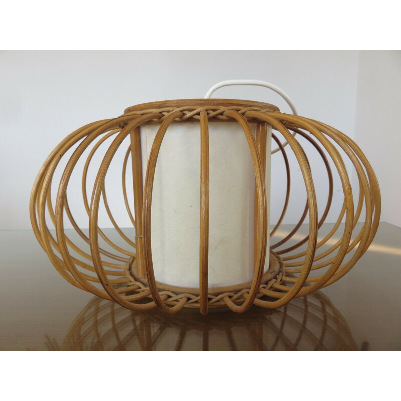 Vintage rattan hanging lamp 1960