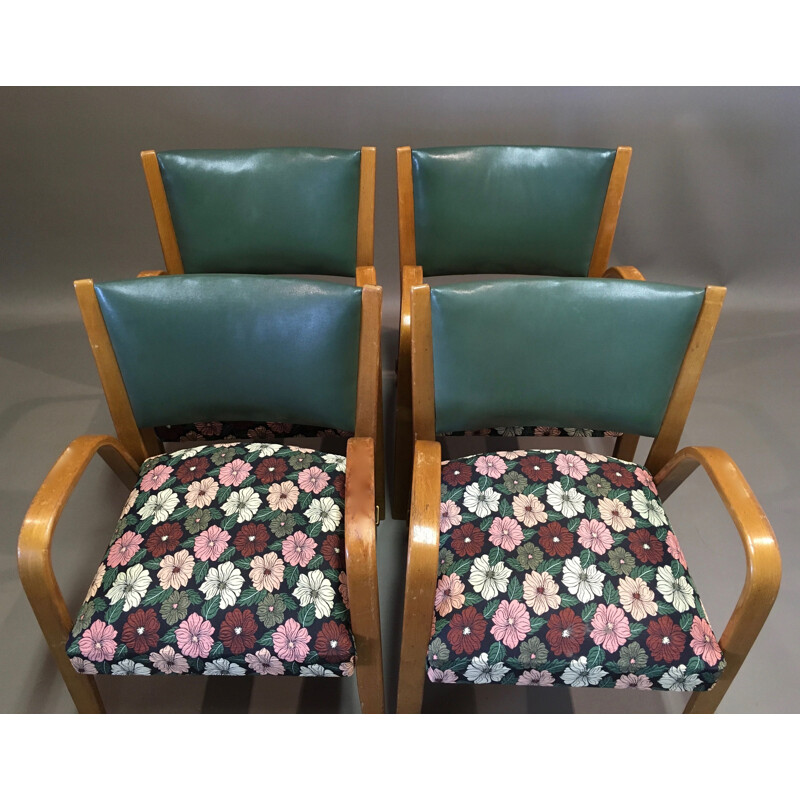 Set of 4 Bow Wood armchairs by Steiner 1950.