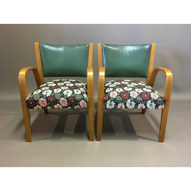 Set of 4 Bow Wood armchairs by Steiner 1950.