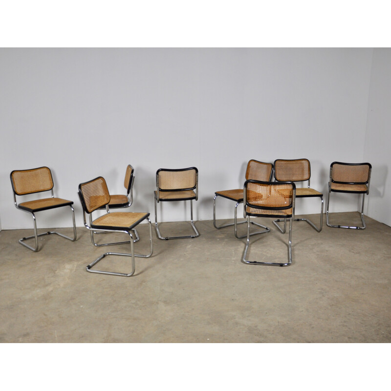 Set of 8 vintage Cesca chairs by Marcel Breuer for Gavina, 1980s