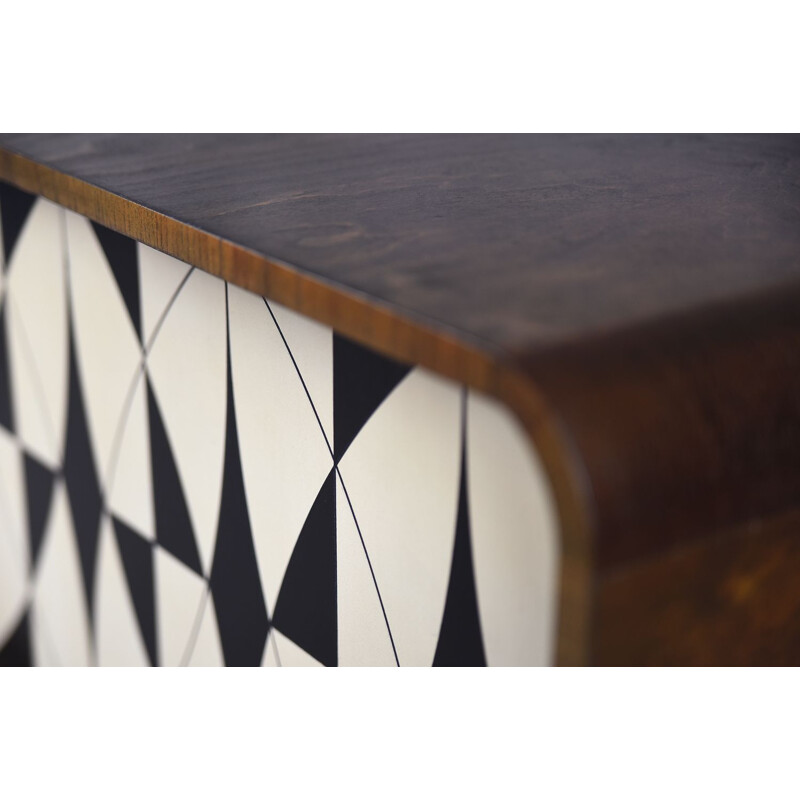 Vintage walnut sideboard with black and white pattern, 1960