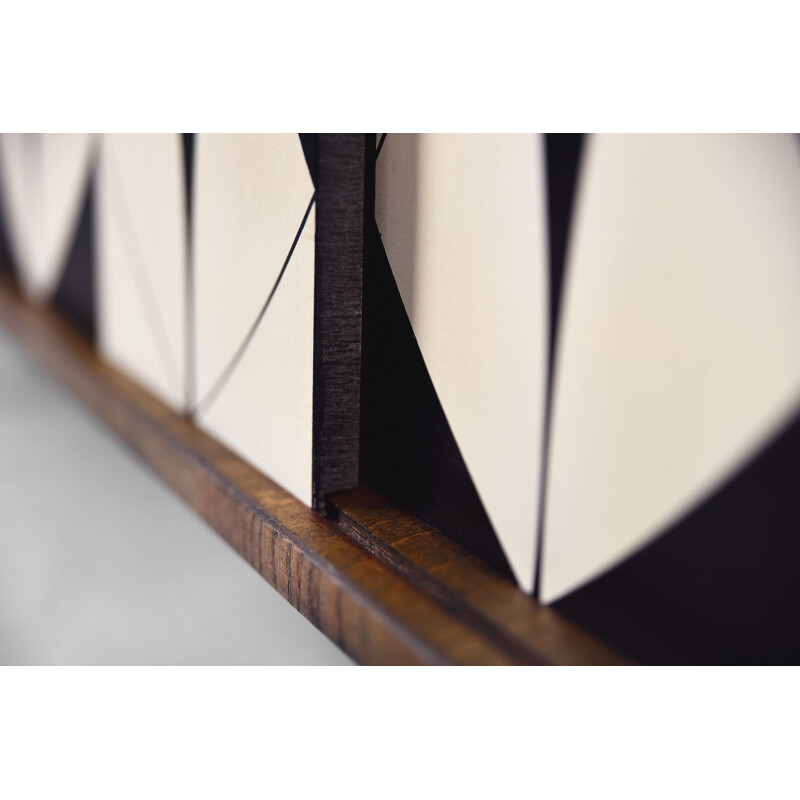 Vintage walnut sideboard with black and white pattern, 1960