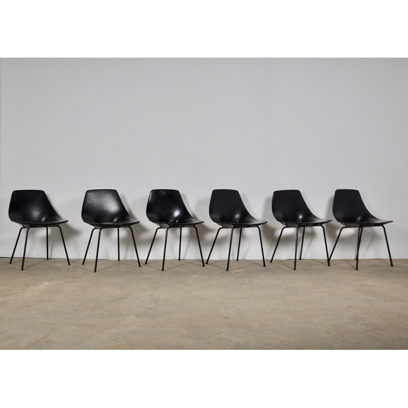 Set of 6 Tonneau Chairs by Pierre Guariche for Steiner, 1950s