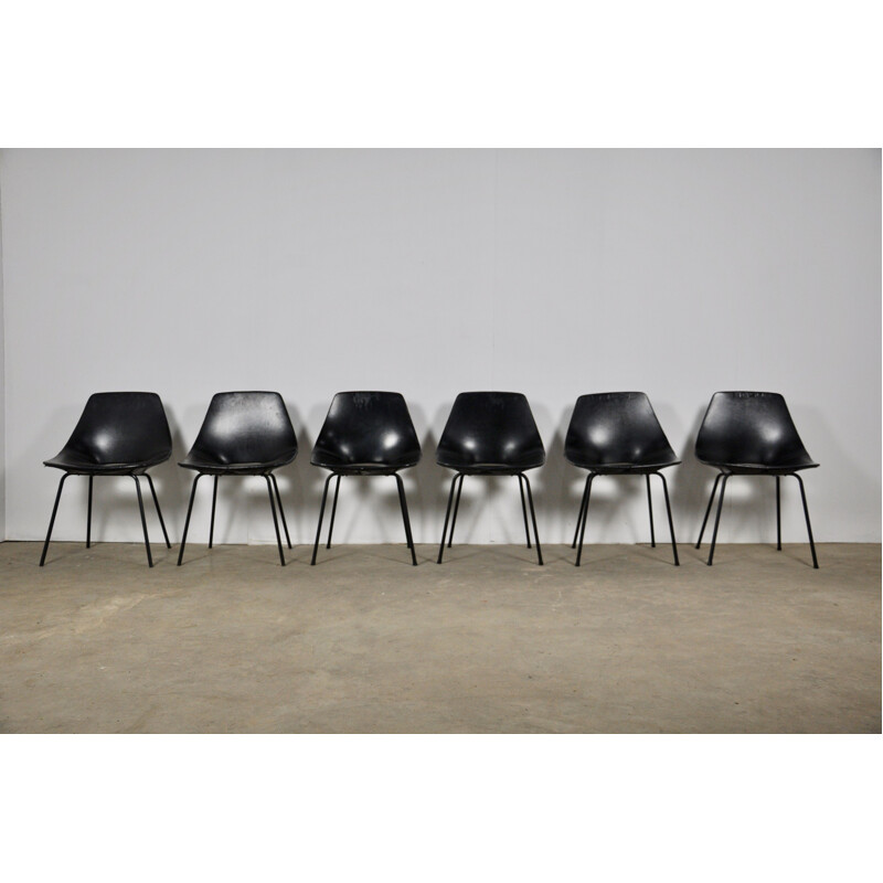 Set of 6 Tonneau Chairs by Pierre Guariche for Steiner, 1950s