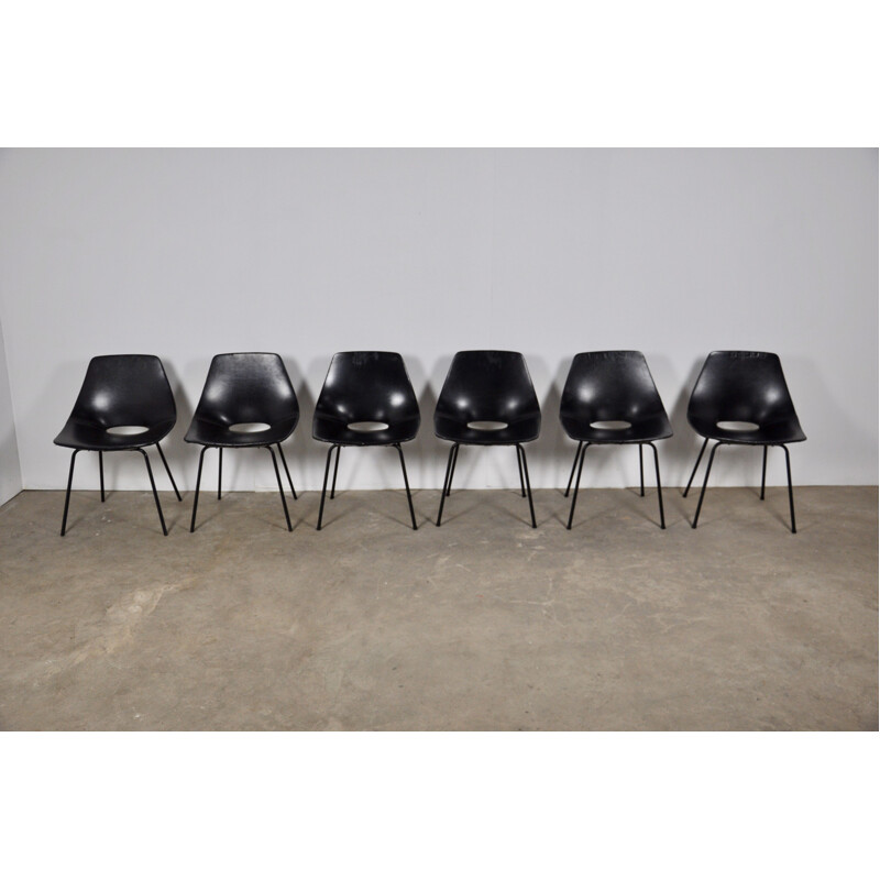 Set of 6 Tonneau Chairs by Pierre Guariche for Steiner, 1950s