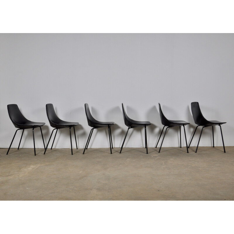 Set of 6 Tonneau Chairs by Pierre Guariche for Steiner, 1950s