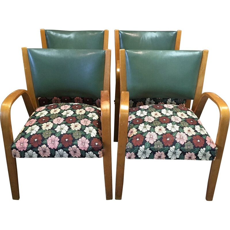 Set of 4 Bow Wood armchairs by Steiner 1950.
