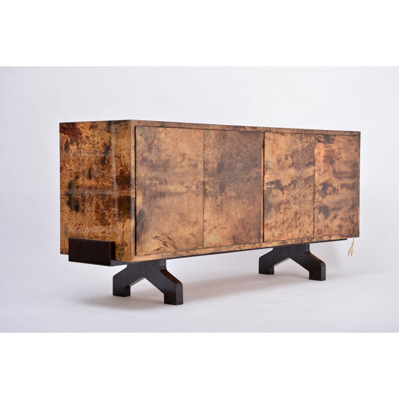 Vintage Sideboard in lacquered goat skin by Aldo Tura, Italy, 1970s