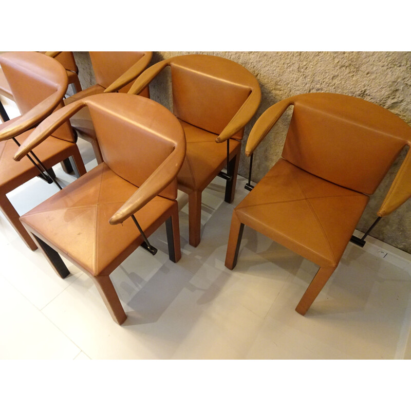 Suite of 6 Arcella chairs by Paolo Piva for B&B italia in camel leather