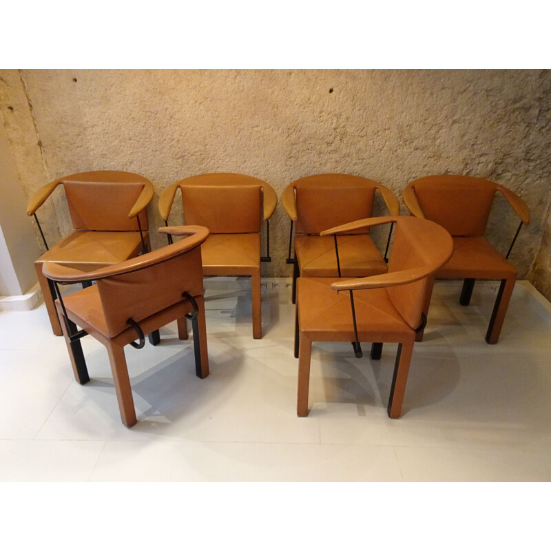 Suite of 6 Arcella chairs by Paolo Piva for B&B italia in camel leather