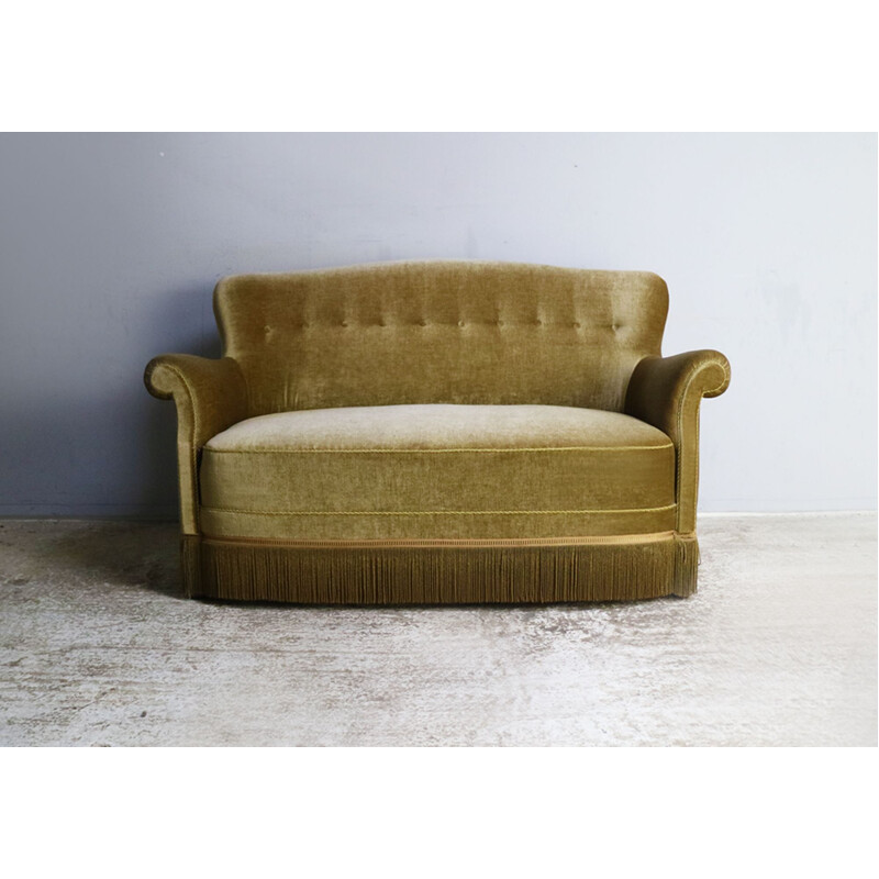 Vintage Danish 2 seat sofa in gold velour, 1930