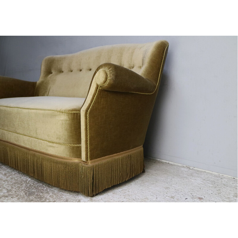 Vintage Danish 2 seat sofa in gold velour, 1930