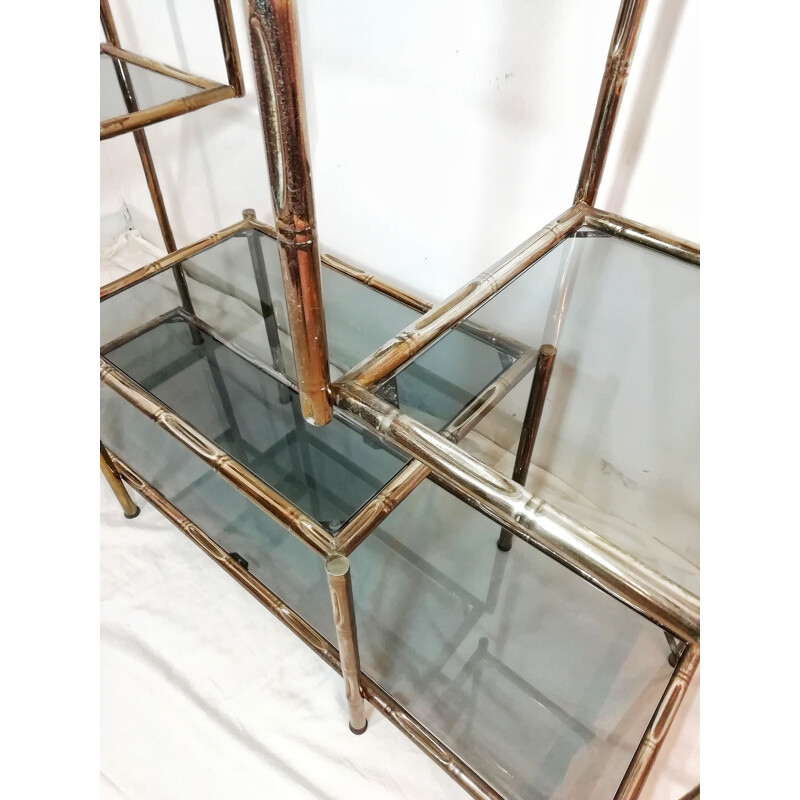 Vintage Bamboo shelf in chromed metal 
